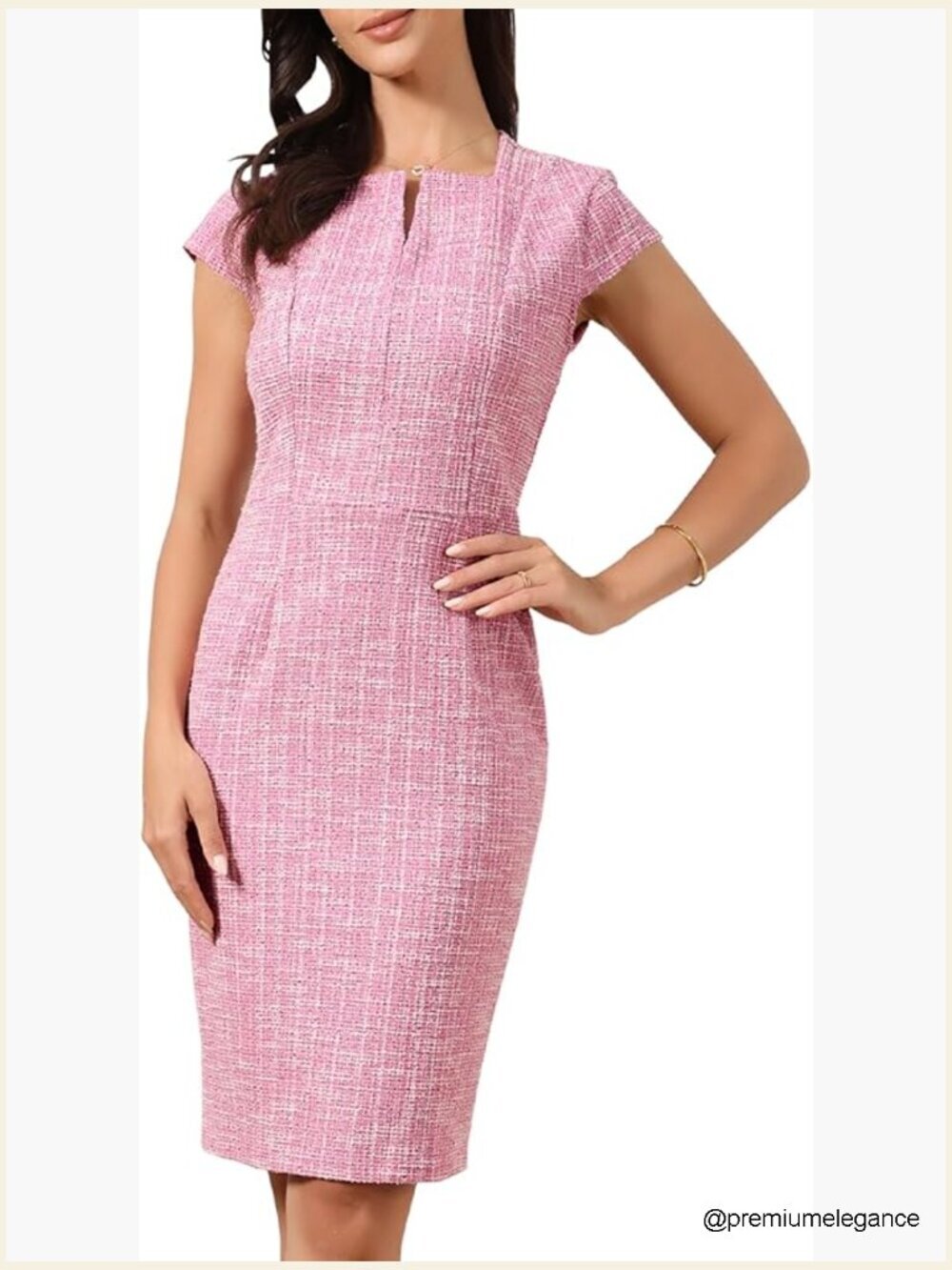 Cap Sleeve Square Neck Tweed Dress Business Casual Bodycon